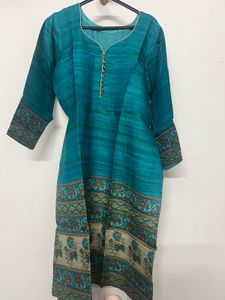 Teal Button-Down Kurti With Churidar &amp; Dupatta