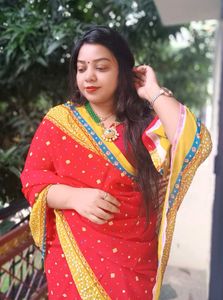 Red &amp; Yellow Bandhani Saree