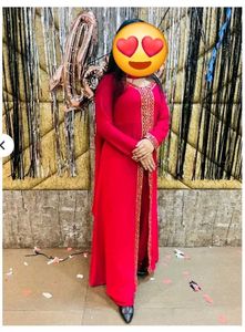 Elegant Red Anarkali Suit With🎁Freebie