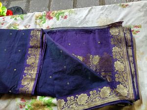 Blue Banarasi Silk Saree With Blose 36&#34;