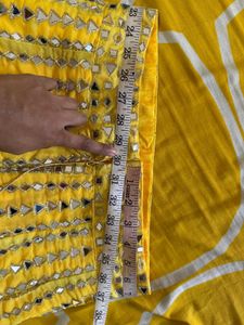 Mirror Work Yellow Lehenga With Blue Choli