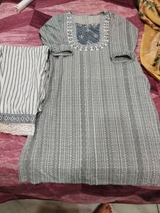 Grey White Kurti With Pant