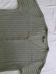 V-neck Olive Green Cardigan Sweater