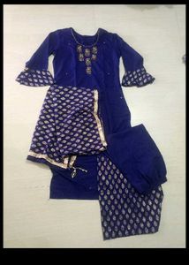 Blue Embroidered Kurta, Duppata & Plazzo Pair
