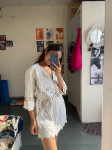 White Embroidered Mini Dress