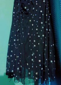 Black Long Skirt With Simmering Silver Stars