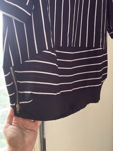 Striped Black &amp; White Long Top with zip on sides