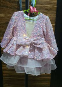 Pink Sequin Knee Length Dress