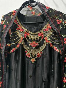 Black Embroidered Pant Suit