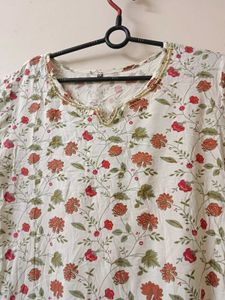 Floral Print White Kurta