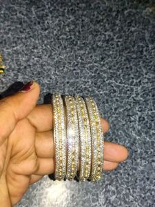 Set of Four Gold & Rhinestone Bangles