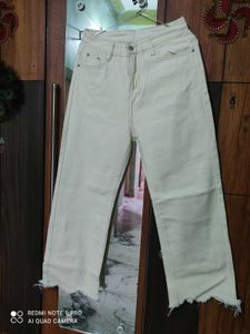 White Raw Hem Wide Leg Jeans