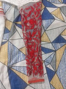 White &amp; Red Embroidered Anarkali Suit