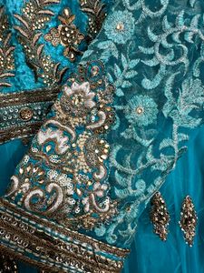 Teal &amp; Gold Embroidered Anarkali