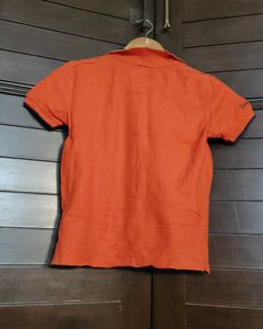 Women Orange Cotton Casual Polo Tshirt