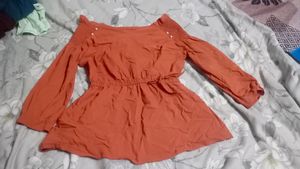 dusty Orange Colour Top For Women Peplum To