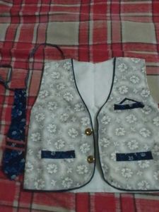 Floral Print Kurta with Red And White Jacket