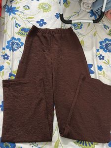 Brown Textured Wide Leg Pants
