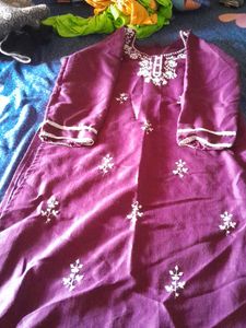 Maroon Embroidered Kurta