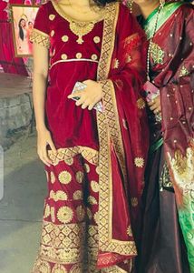 Maroon &amp; Gold Embroidered Salwar Kameez