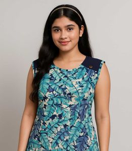 Tropical Leaf Print High-Low Sleeveless Top Chic🩵