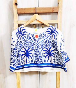 Blue Printed Cotton Top Size-42-44