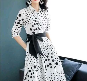 Black Dot Print Dress 34size