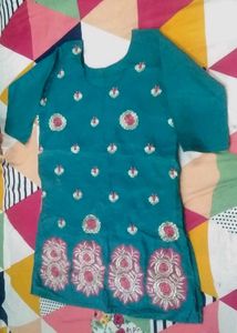 Teal Embroidered Kurti