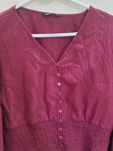 Cute Korean Maroon Button-Up Top