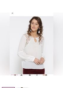 ONLY Women White Solid LaceInsert Top