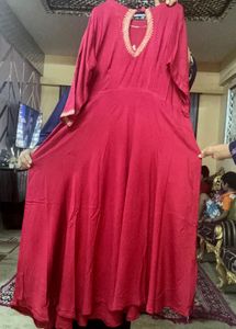 A-line Full Flair Flowy Maroon Embroidered gown