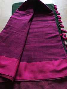 Green with Pink Tassels Linen Saree