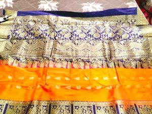 Orange 🧡 Blue Silk Saree