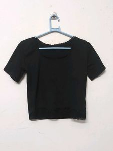 Black Lace Trim Crop Top