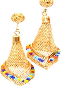 Gold Mesh Beaded Drop Earrings