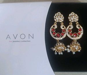 Avon Brand New Ruby Rhinestone &amp; Pearl Jhumki