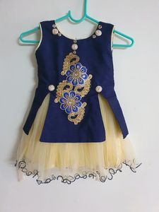 Blue And Cream Dress For Girl(12-18month)