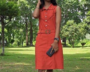 Vintage Orange Button-Down Dress