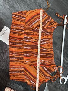 Orange Striped Tassel Crop Top