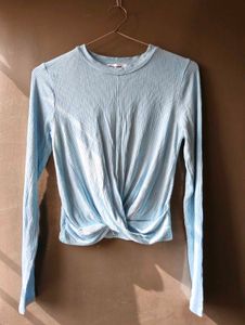 Light Blue Twist Front Top