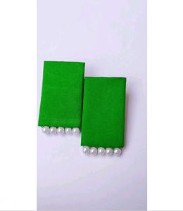 Green With White Pearl Homemade Earrings 💚