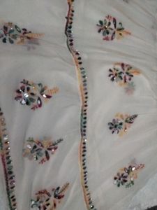 NO COINS OR SWAP , White Chikan Kari Multicolour Mirror Work Tunic