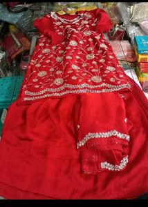 Red Embroidered Kurta Set