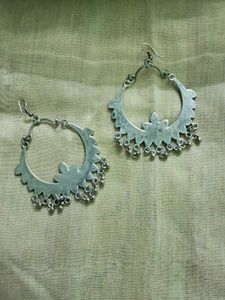Silver Hoop Earrings with Black Accents
