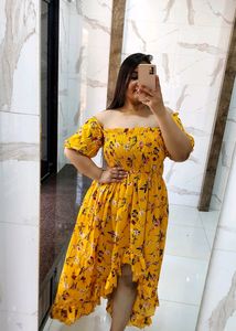 Mustered yellow floral tube dress