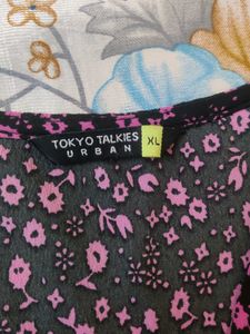 Black And Pink Floral Print Mini A-line Dress