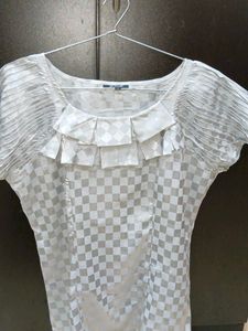 Silver Checkered Ruffle Top