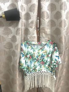 Floral Print Fringe Top