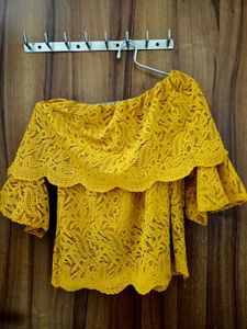 Mustard Off-shoulder Lace Top