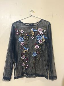 Sheer Floral Embroidered Top